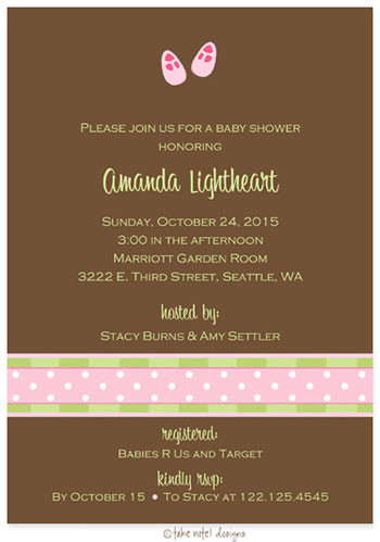 Take Note Designs Baby Shower Invitations - Pink Baby Shoes Polka Stripe Take Note Designs Baby Shower Invitations - Pink Baby Shoes Polka Stripe