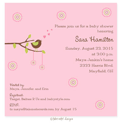 Take Note Designs Baby Shower Invitations - Cheeping Hearts Pink