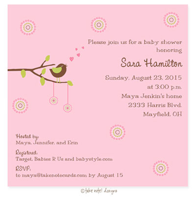 Take Note Designs Baby Shower Invitations - Cheeping Hearts Pink Take Note Designs Baby Shower Invitations - Cheeping Hearts Pink