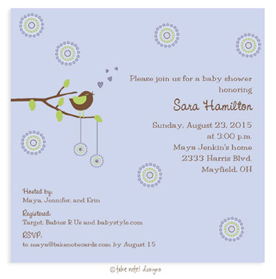 Take Note Designs Baby Shower Invitations - Cheeping Hearts Blue