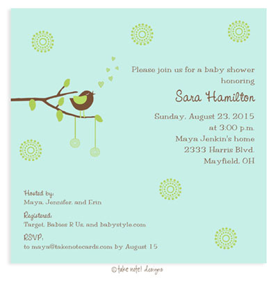 Take Note Designs Baby Shower Invitations - Cheeping Hearts Green