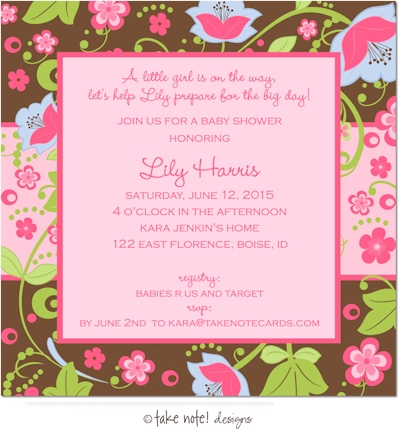 Take Note Designs Baby Shower Invitations - Fun Floral Vines