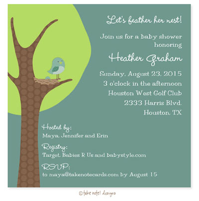 Take Note Designs Baby Shower Invitations - Feather the Nest