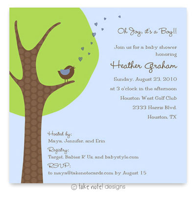 Take Note Designs Baby Shower Invitations - Cheeping Hearts Boy Modern Tree