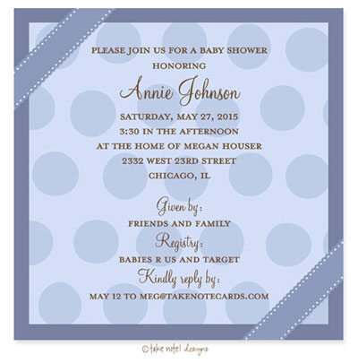 Take Note Designs Baby Shower Invitations - Blue Dots Ribbon Wrap