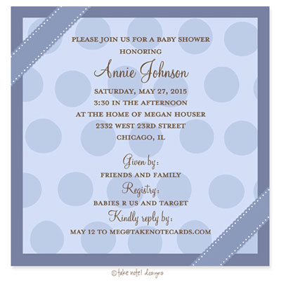 Take Note Designs Baby Shower Invitations - Blue Dots Ribbon Wrap Take Note Designs Baby Shower Invitations - Blue Dots Ribbon Wrap