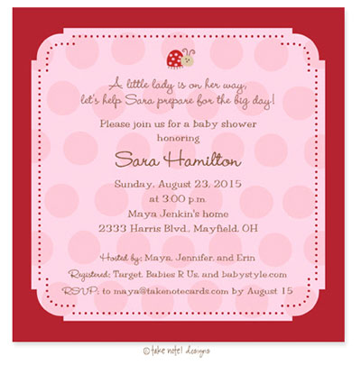 Take Note Designs Baby Shower Invitations - Little Lady on Pink Dots