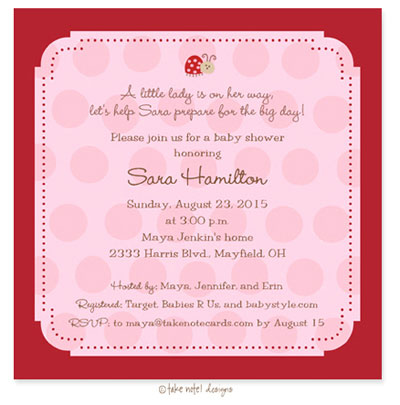 Take Note Designs Baby Shower Invitations - Little Lady on Pink Dots Take Note Designs Baby Shower Invitations - Little Lady on Pink Dots