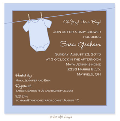 Take Note Designs Baby Shower Invitations - Blue Onesie Take Note Designs Baby Shower Invitations - Blue Onesie