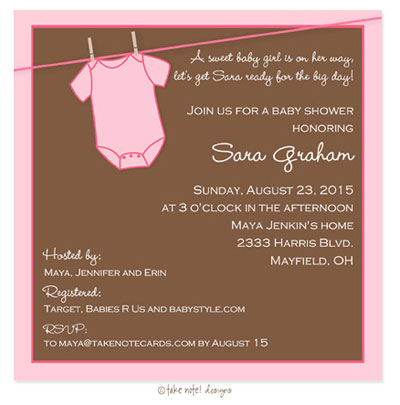 Take Note Designs Baby Shower Invitations - Pink Onesie