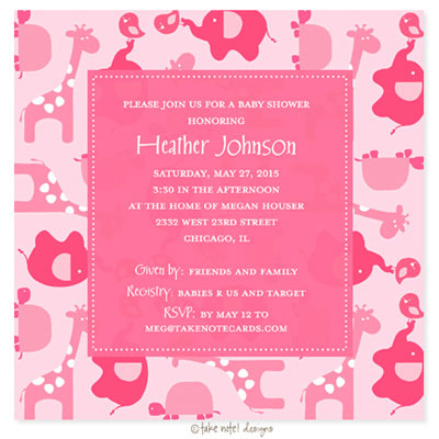 Take Note Designs Baby Shower Invitations - Modern Pink Animal Print