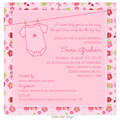 Take Note Designs Baby Shower Invitations - Flower Garden Onesie