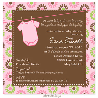 Take Note Designs Baby Shower Invitations - Modern Floral Onesie