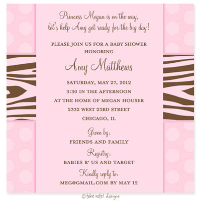 Take Note Designs Baby Shower Invitations - Zebra Print Pink Dots