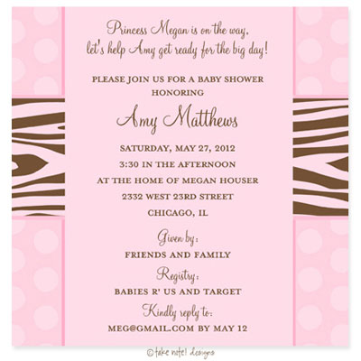 Take Note Designs Baby Shower Invitations - Zebra Print Pink Dots Take Note Designs Baby Shower Invitations - Zebra Print Pink Dots