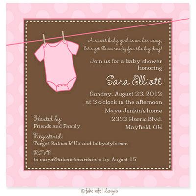 Take Note Designs Baby Shower Invitations - Pink Dots Onesie Take Note Designs Baby Shower Invitations - Pink Dots Onesie