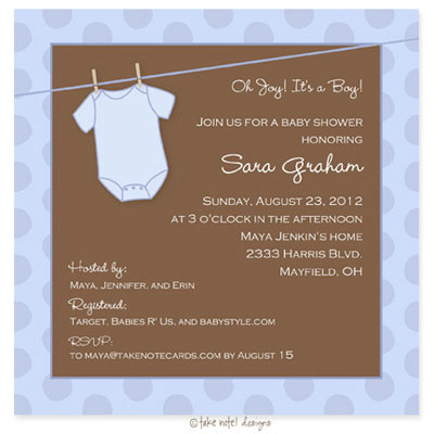 Take Note Designs Baby Shower Invitations - Blue Dots Onesie