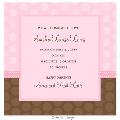 Take Note Designs Baby Shower Invitations - Dual Polka Pattern Girl