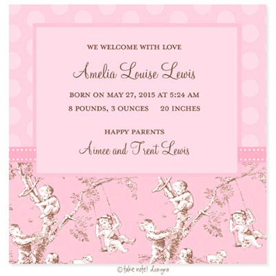 Take Note Designs Baby Shower Invitations - Pink Toile Block