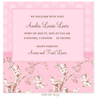 Take Note Designs Baby Shower Invitations - Pink Toile Block Take Note Designs Baby Shower Invitations - Pink Toile Block
