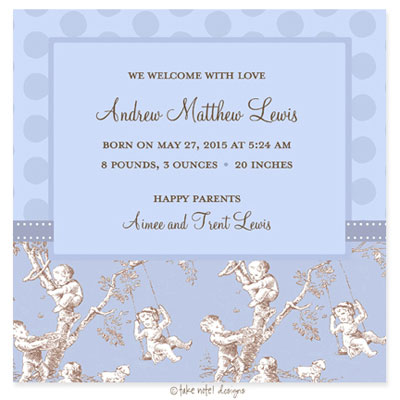Take Note Designs Baby Shower Invitations - Blue Toile Block
