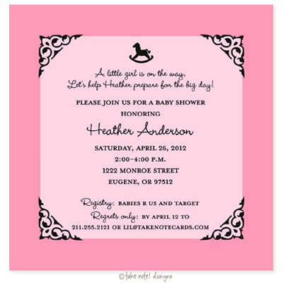 Take Note Designs Baby Shower Invitations - Pink Fancy Rocking Horse