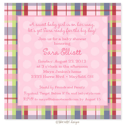 Take Note Designs Baby Shower Invitations - Madras Plaid