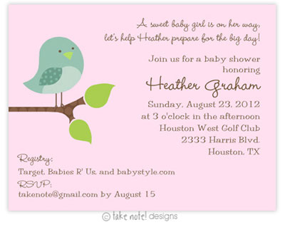 Take Note Designs Baby Shower Invitations - Spring Arrival Baby Girl