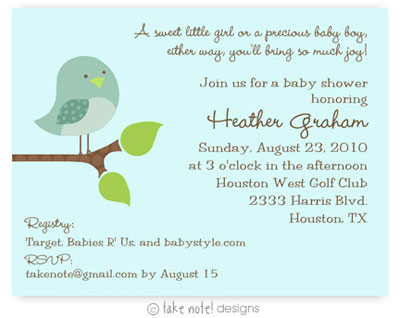 Take Note Designs Baby Shower Invitations - Spring Arrival