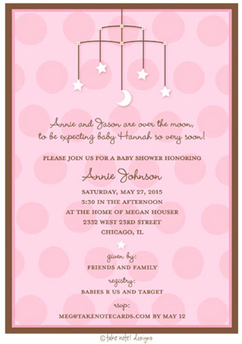 Take Note Designs Baby Shower Invitations - Stars and Moon Mobile Pink