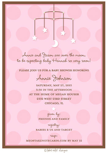 Take Note Designs Baby Shower Invitations - Stars and Moon Mobile Pink Take Note Designs Baby Shower Invitations - Stars and Moon Mobile Pink