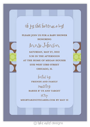 Take Note Designs Baby Shower Invitations - Boy Stripes and Dots