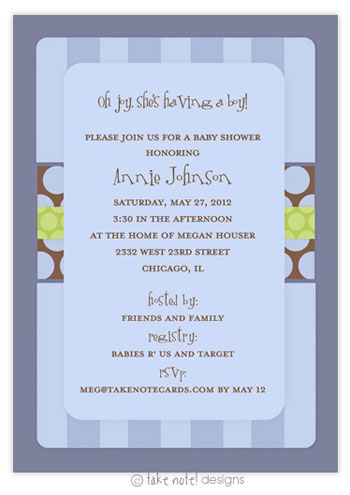 Take Note Designs Baby Shower Invitations - Boy Stripes and Dots Take Note Designs Baby Shower Invitations - Boy Stripes and Dots