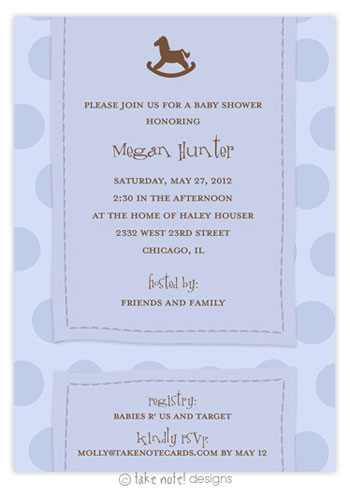 Take Note Designs Baby Shower Invitations - Rocking Horse Blue Dots