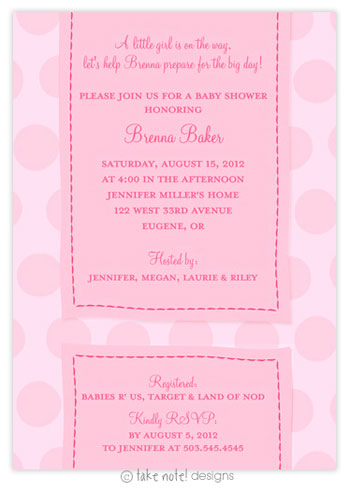 Take Note Designs Baby Shower Invitations - Pink Dots with Wrap