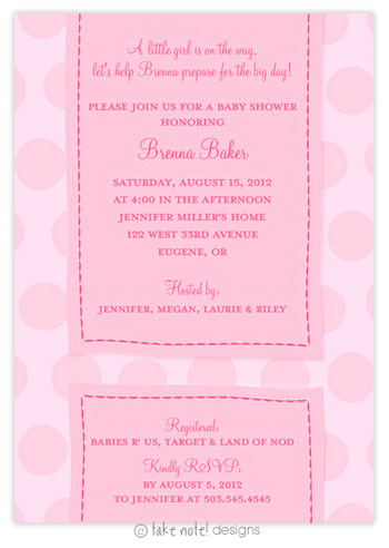 Take Note Designs Baby Shower Invitations - Pink Dots with Wrap Take Note Designs Baby Shower Invitations - Pink Dots with Wrap