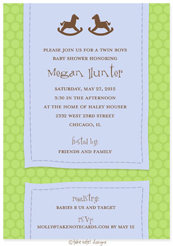 Take Note Designs Baby Shower Invitations - Twin Rocking Horse Boy