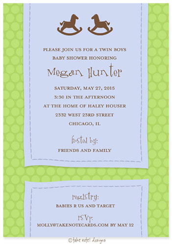 Take Note Designs Baby Shower Invitations - Twin Rocking Horse Boy Take Note Designs Baby Shower Invitations - Twin Rocking Horse Boy