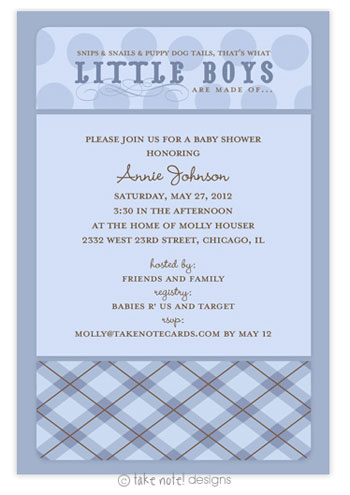 Take Note Designs Baby Shower Invitations - Little Boys Blue Argyle