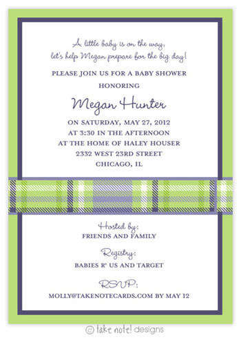 Take Note Designs Baby Shower Invitations - Purple and Green Plaid Wrap Take Note Designs Baby Shower Invitations - Purple and Green Plaid Wrap