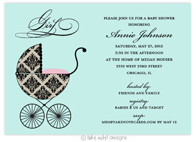 Take Note Designs Baby Shower Invitations - Fancy Carriage Damask Pink