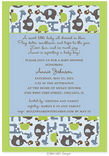 Take Note Designs Baby Shower Invitations - Zoo Time Boy Block