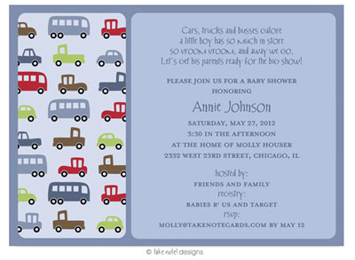 Take Note Designs Baby Shower Invitations - Vroom Vroom