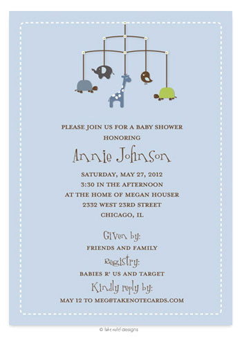 Take Note Designs Baby Shower Invitations - Animal Mobile
