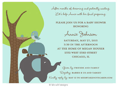 Take Note Designs Baby Shower Invitations - Animal Stack