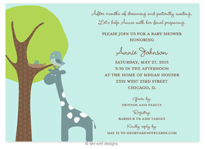 Take Note Designs Baby Shower Invitations - Giraffe Lift