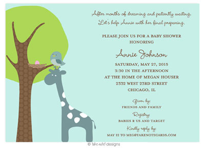 Take Note Designs Baby Shower Invitations - Giraffe Lift Baby Girl