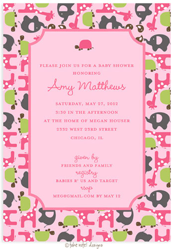 Take Note Designs Baby Shower Invitations - Zoo time Girl Animal Print