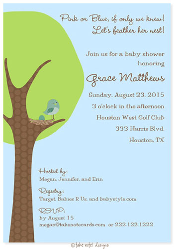 Take Note Designs Baby Shower Invitations - If Only We Knew Feather Her Nest