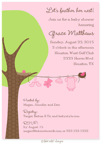 Take Note Designs Baby Shower Invitations - Little Girl Clothes Line